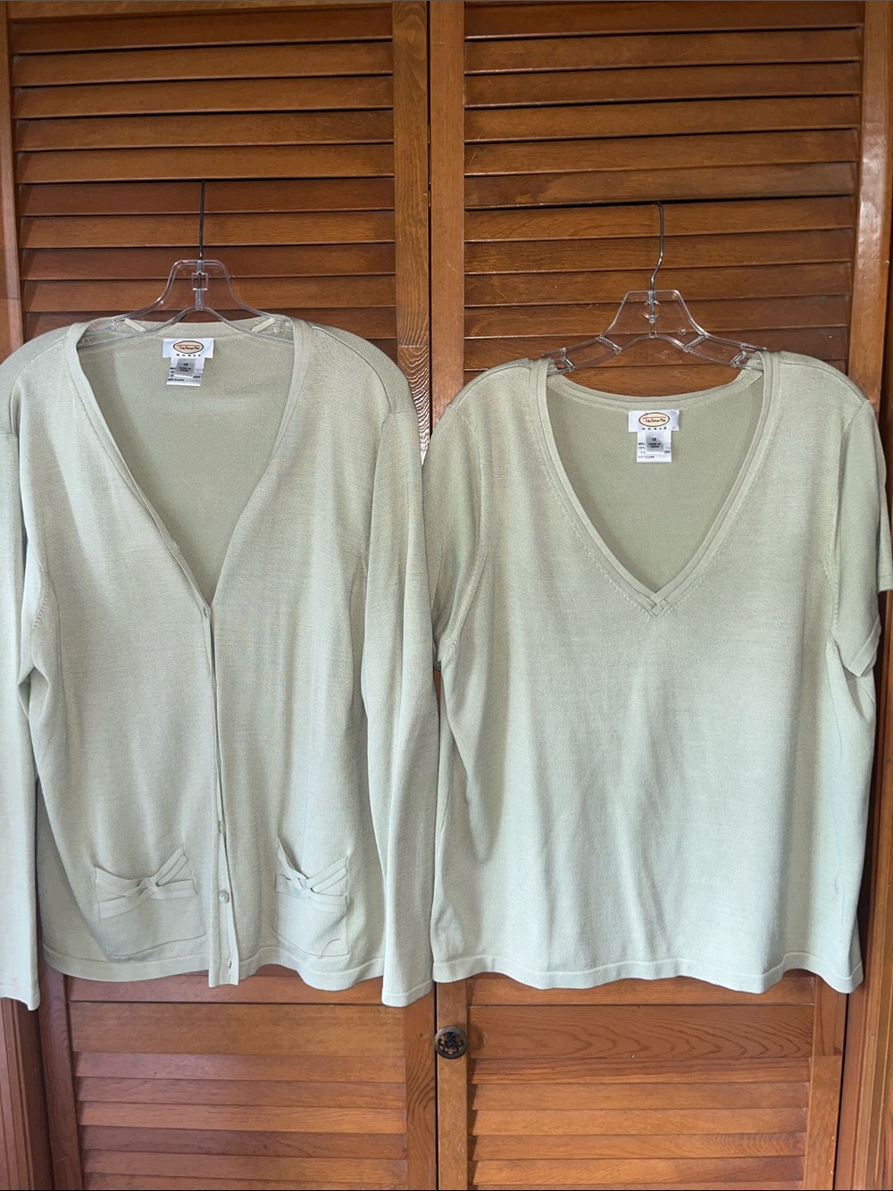 Talbots Light Sage Green V-Neck Sweater and Cardigan Set